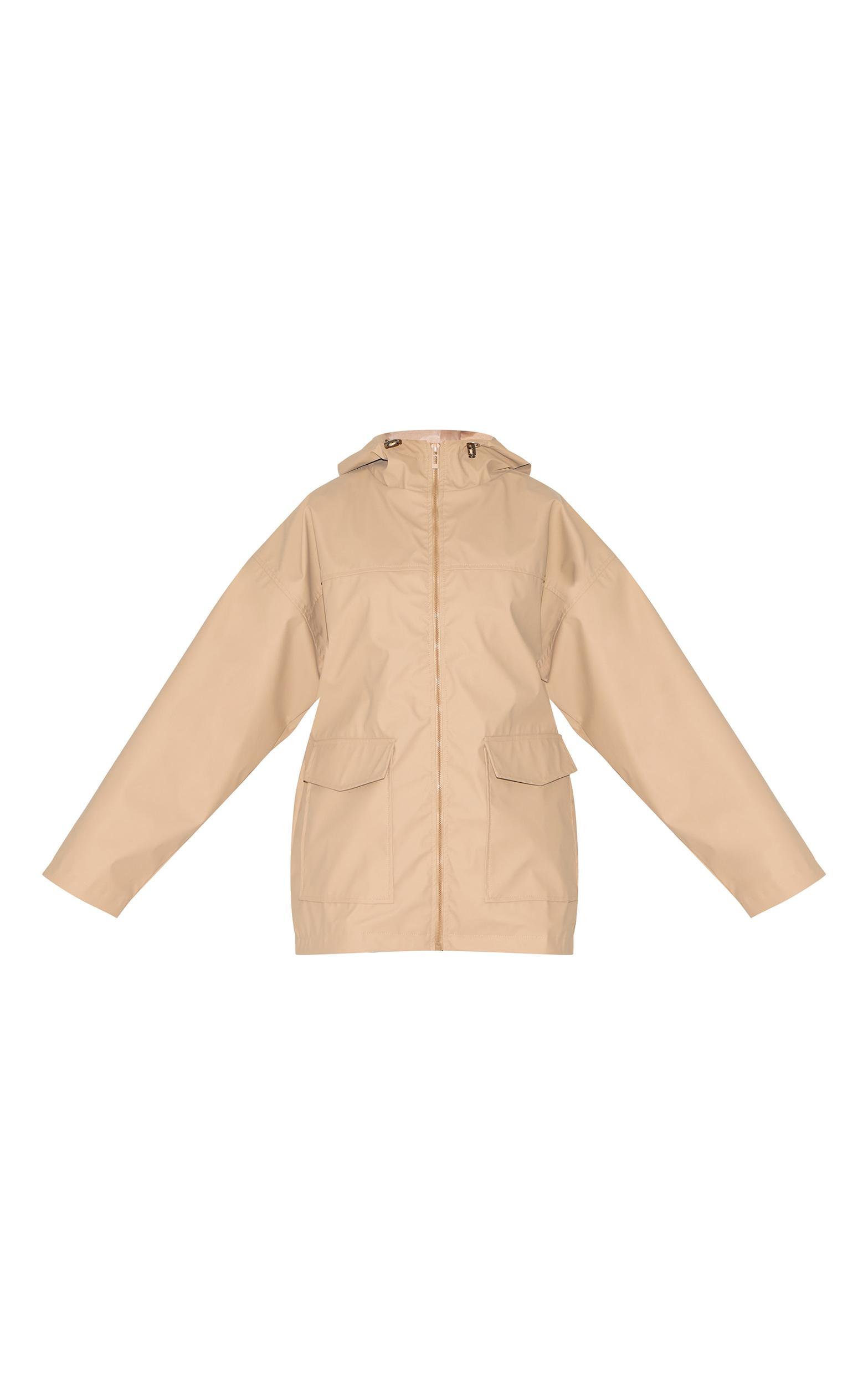 Beige Rubberised Zip Up Jacket With Hood Product Image
