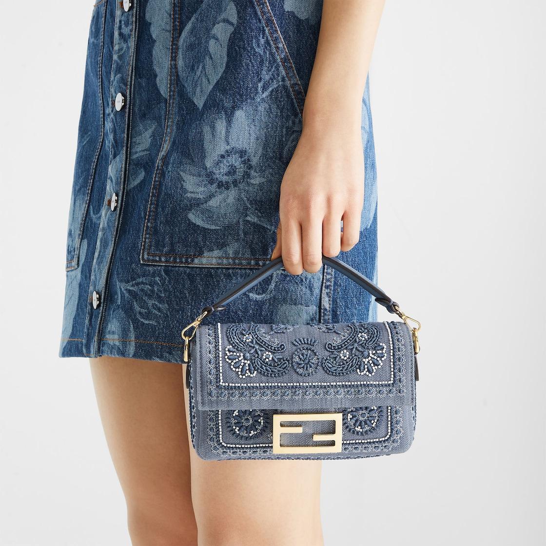 Baguette MiniDenim bag with Coral Bandana embroidery Product Image