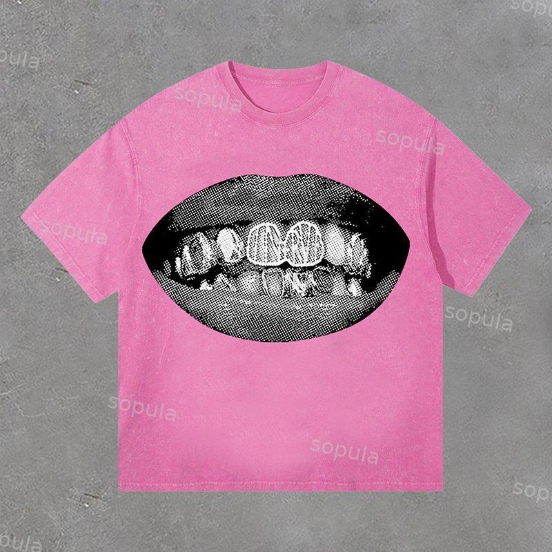 Sopula Men's Retro Unisex Lip Print Washed T-Shirt Product Image