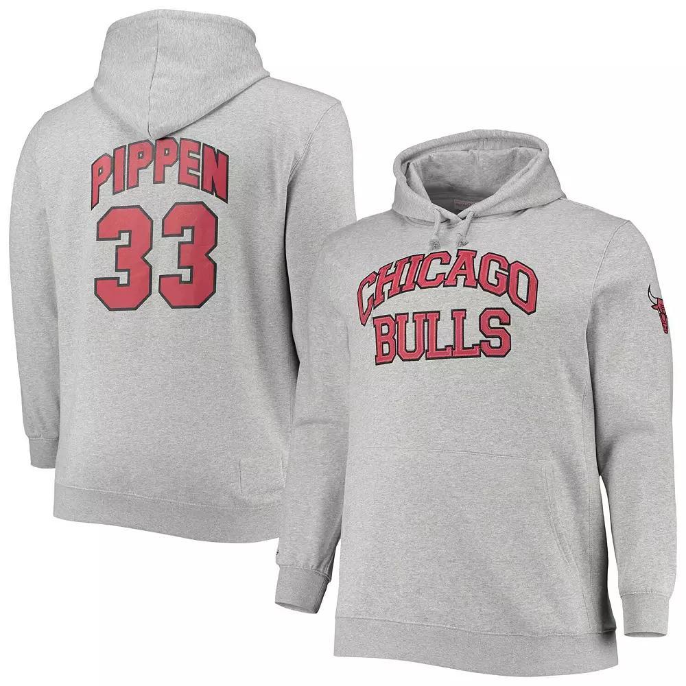 Men's Mitchell & Ness Scottie Pippen Heathered Gray Chicago Bulls Big & Tall Name & Number Pullover Hoodie, Size: 4XB, Grey Product Image