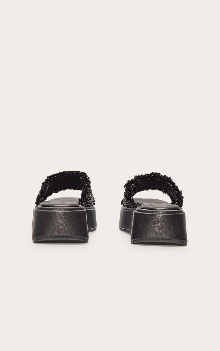 Black Raffia Fake Stack Round Toe Flatform Sandals Product Image