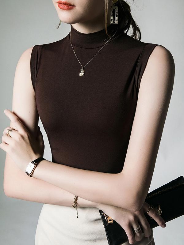 Skinny Sleeveless Solid Color Mock Neck Vest Top Product Image