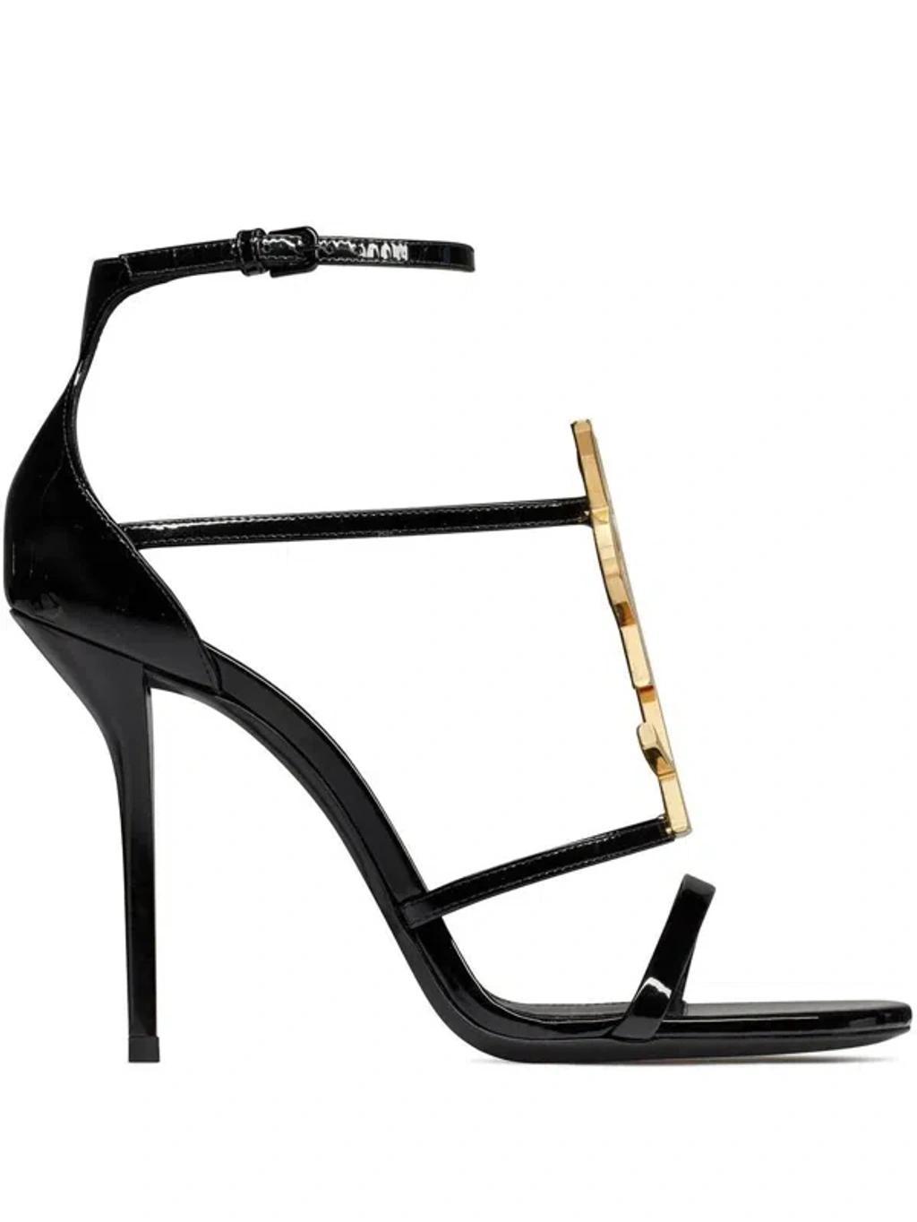 SAINT LAURENT Strappy Logo Stiletto Sandals In Nero Product Image