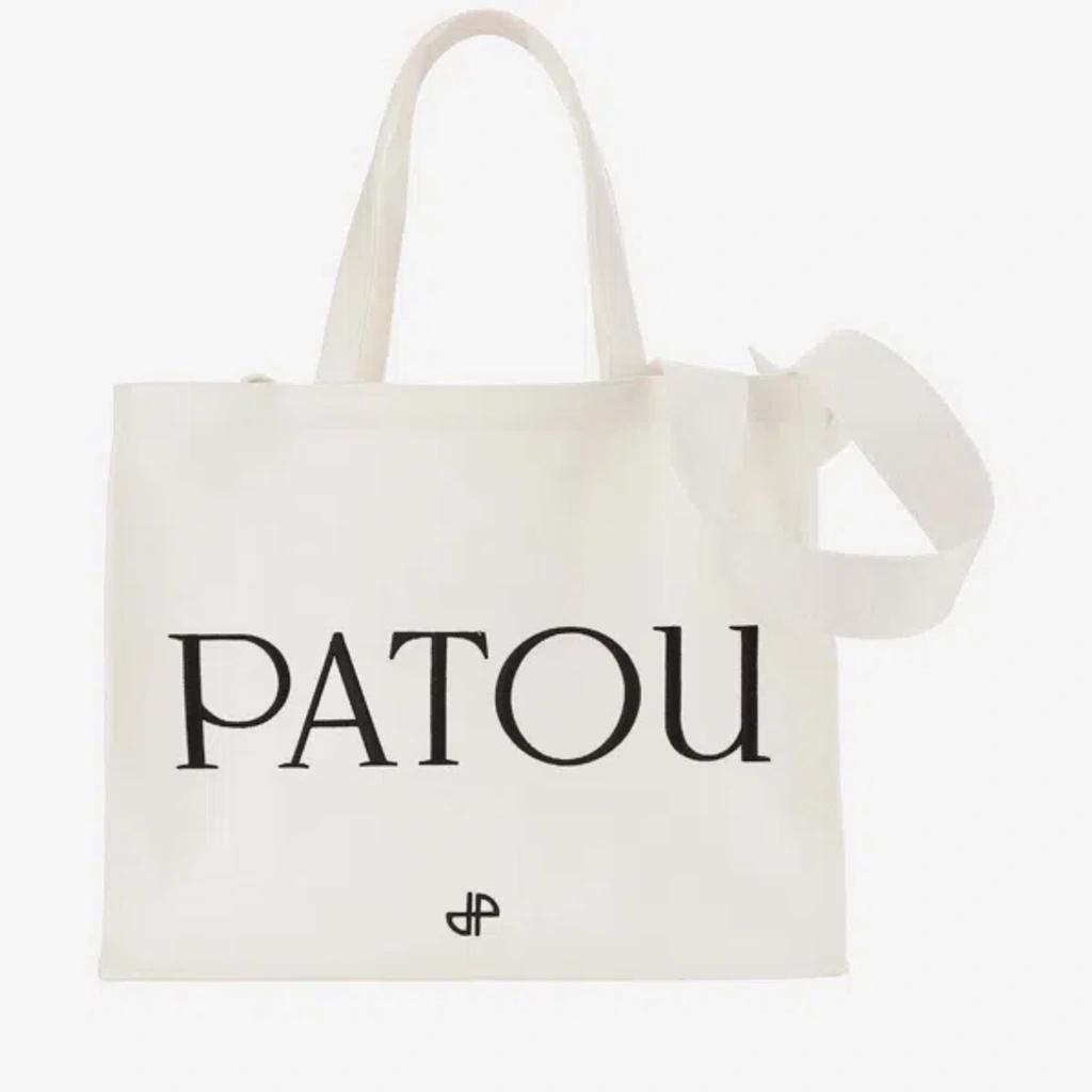 PATOU Large Cotton Canvas Tote Bag In White Product Image