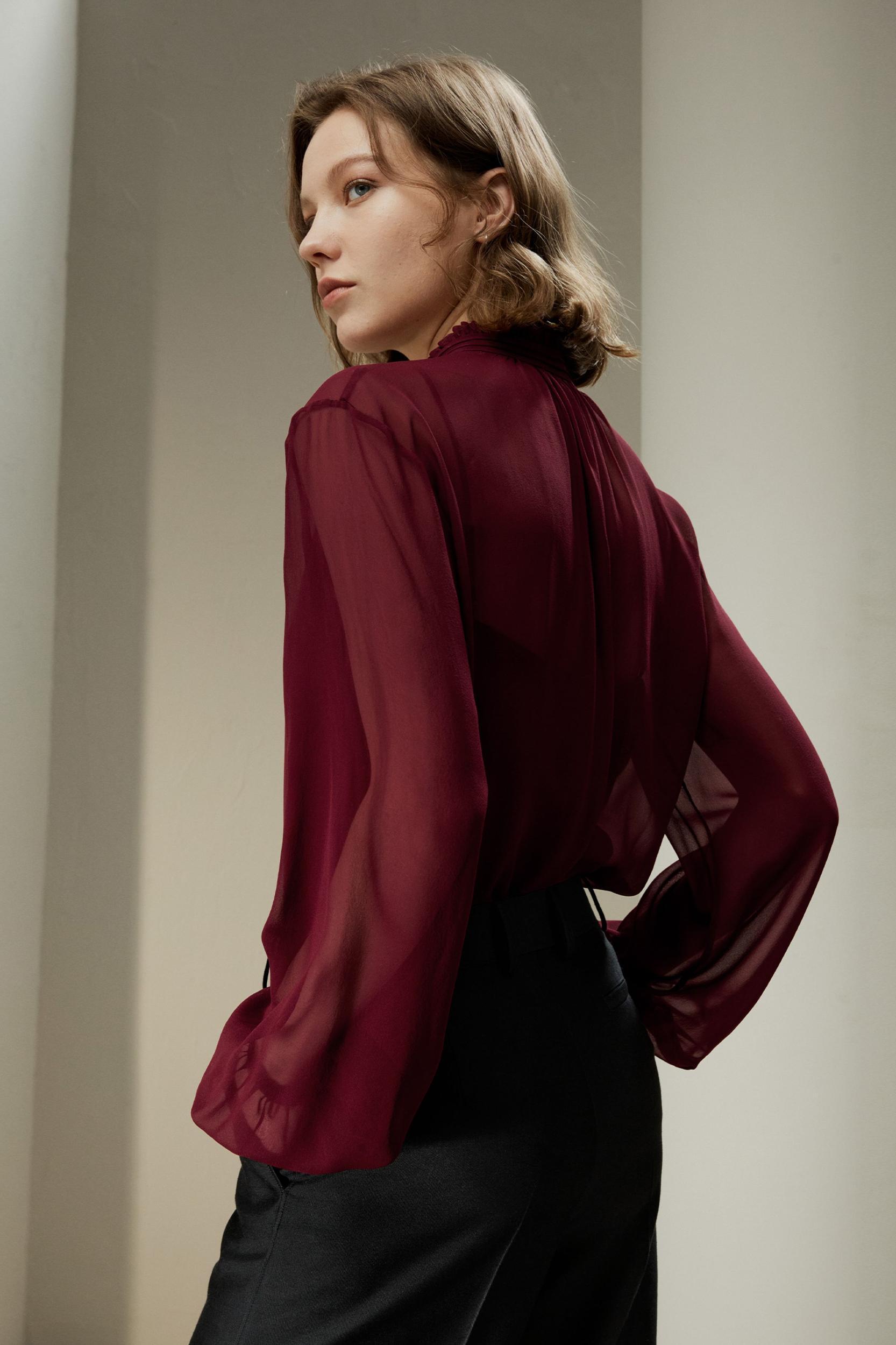 Tie Front Drawstring Georgette Blouse Product Image