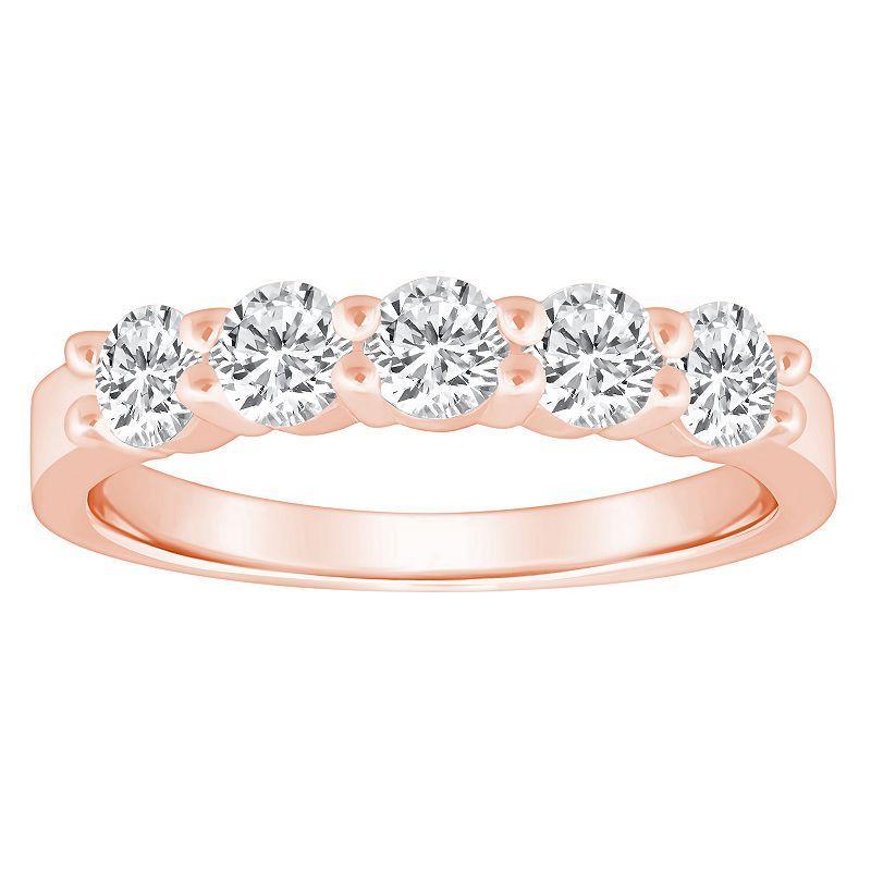 Alyson Layne 14k Gold 1 Carat T.W. Diamond 5-Stone Wedding Band, Women's, Size: 8, Pink Product Image