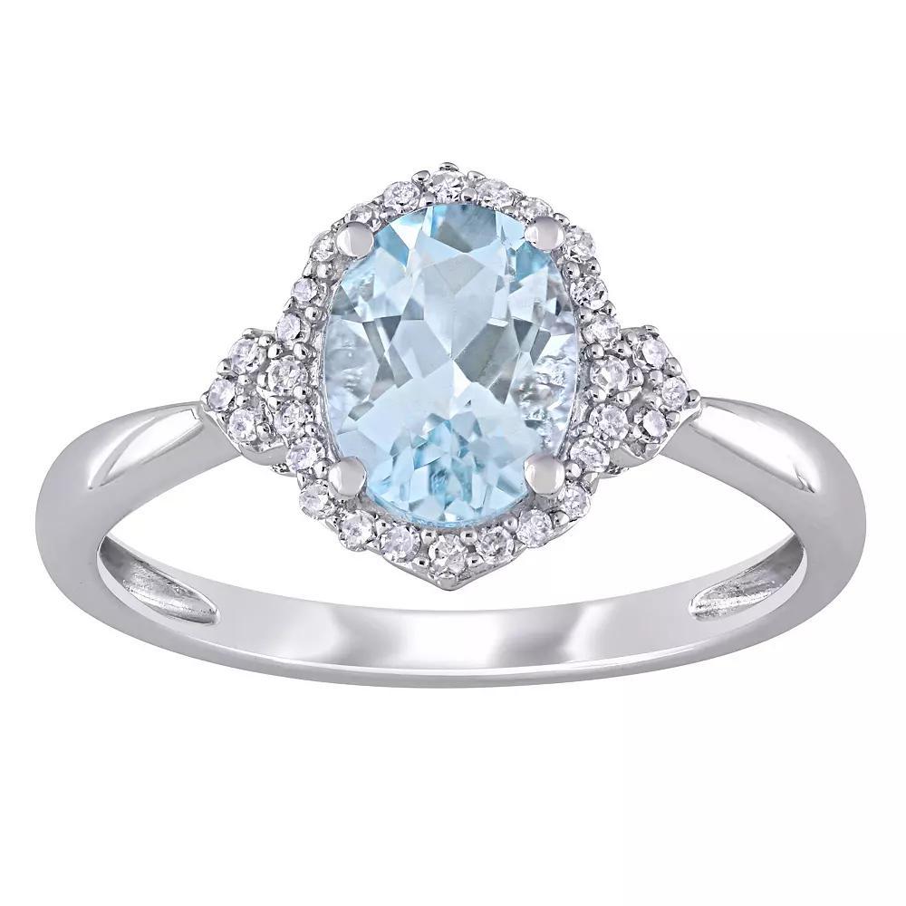 Stella Grace 10k White Gold Aquamarine & 1/8 Carat T.W. Diamond Halo Ring, Women's, Size: 4.50, 10k Whgold Product Image