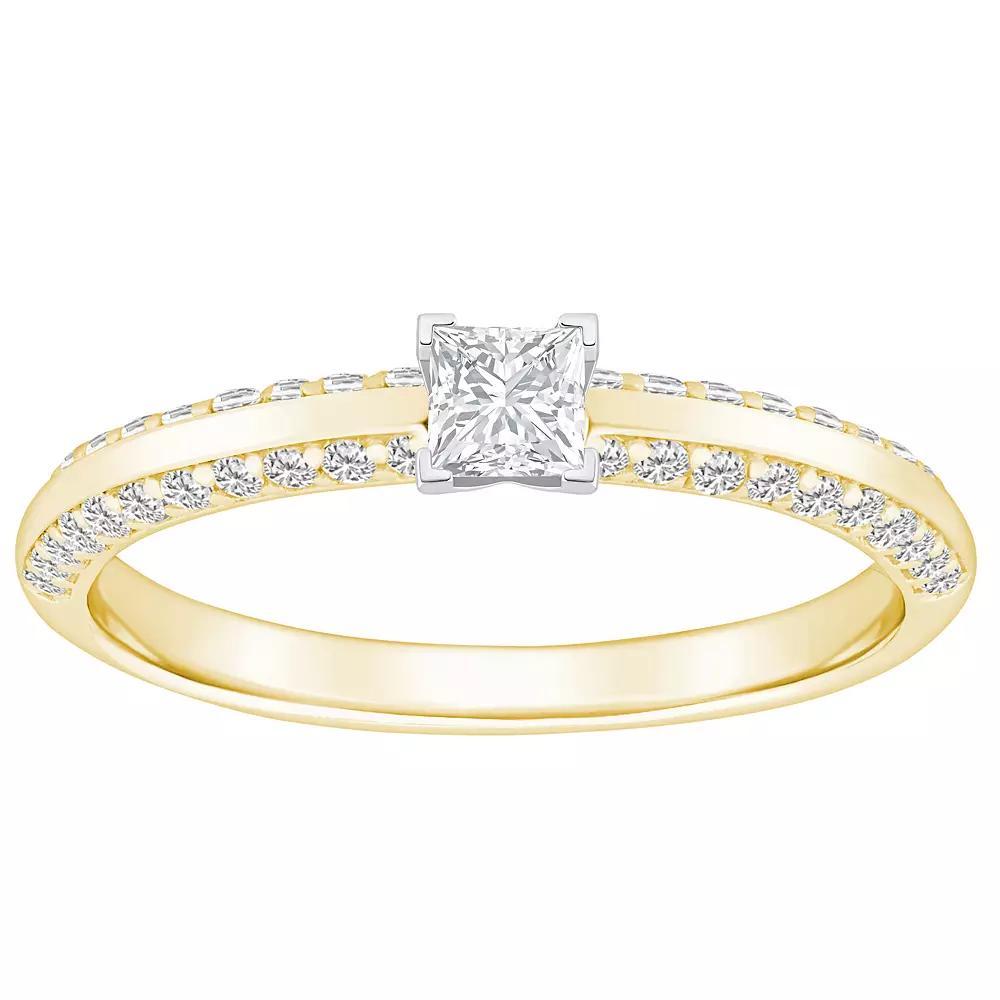 Alyson Layne 14k Gold 3/5 Carat T.W. Diamond Princess Cut Pave & Polished Band Engagement Ring, Women's, 14k Two Tone Gold Product Image