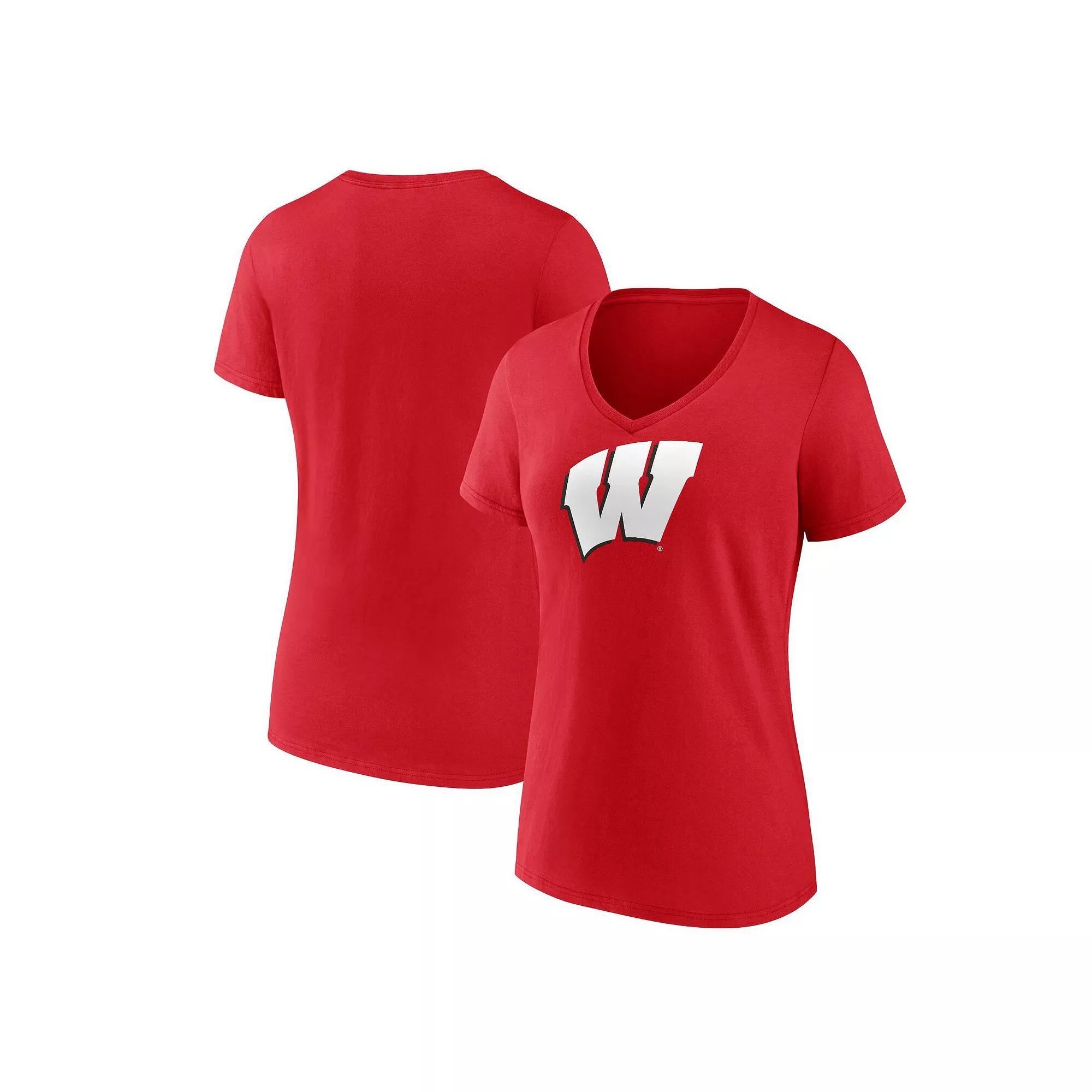 Women's Fanatics Branded Red Wisconsin Badgers Evergreen Logo V-Neck T-Shirt, Size: Small Product Image