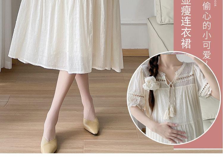 Maternity Short-Sleeve V-Neck Plain Midi A-Line Dress Product Image