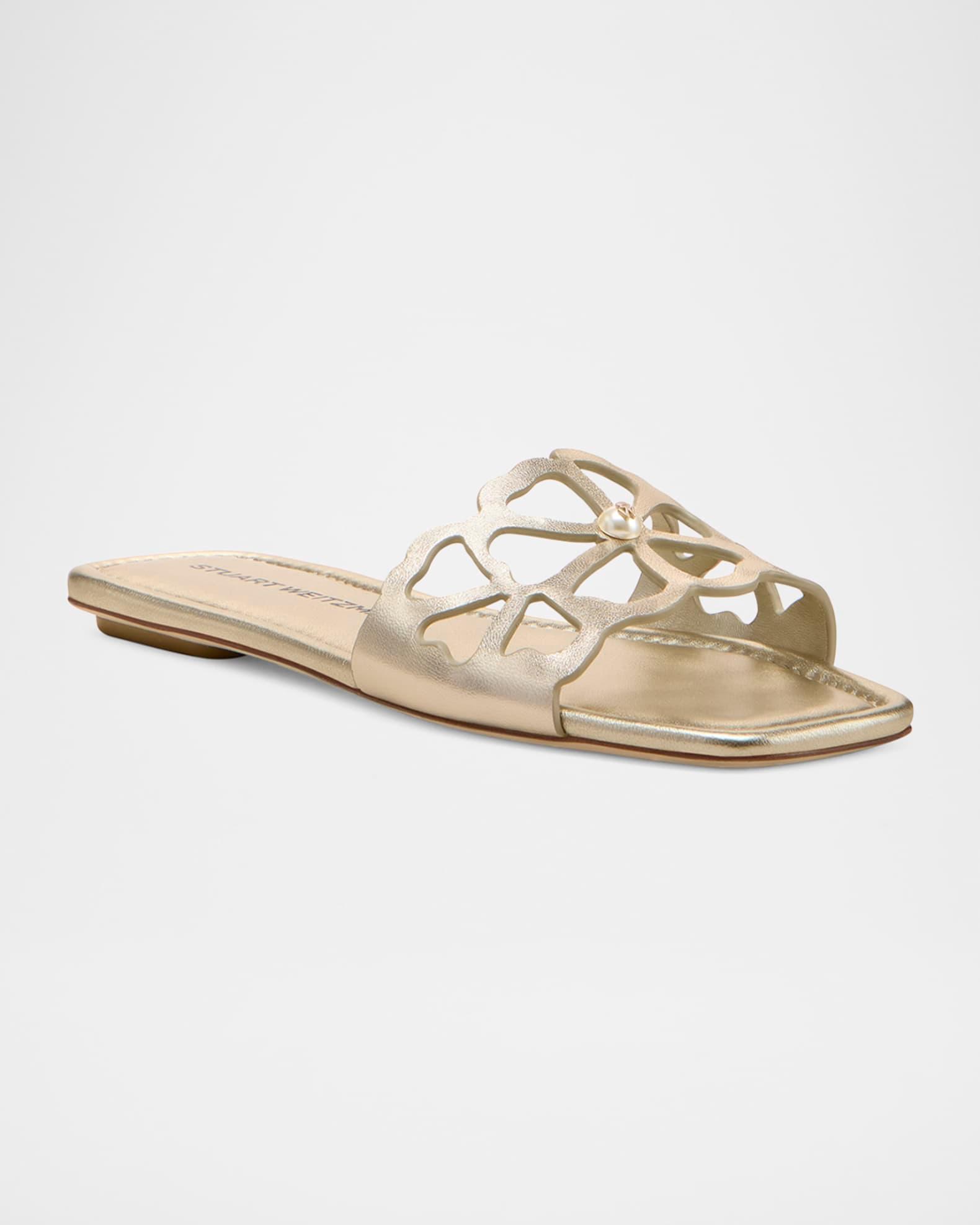 Jasmine Metallic Cutout Flat Slide Sandals Product Image
