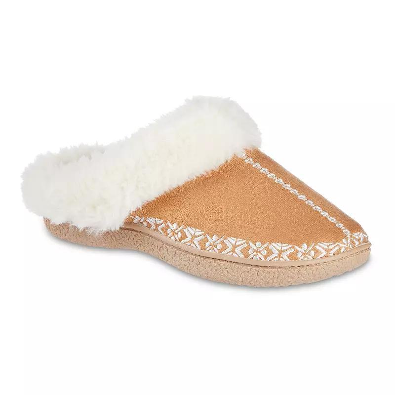 isotoner Clara Embroidered Microsuede Womens Hoodback Slippers Product Image