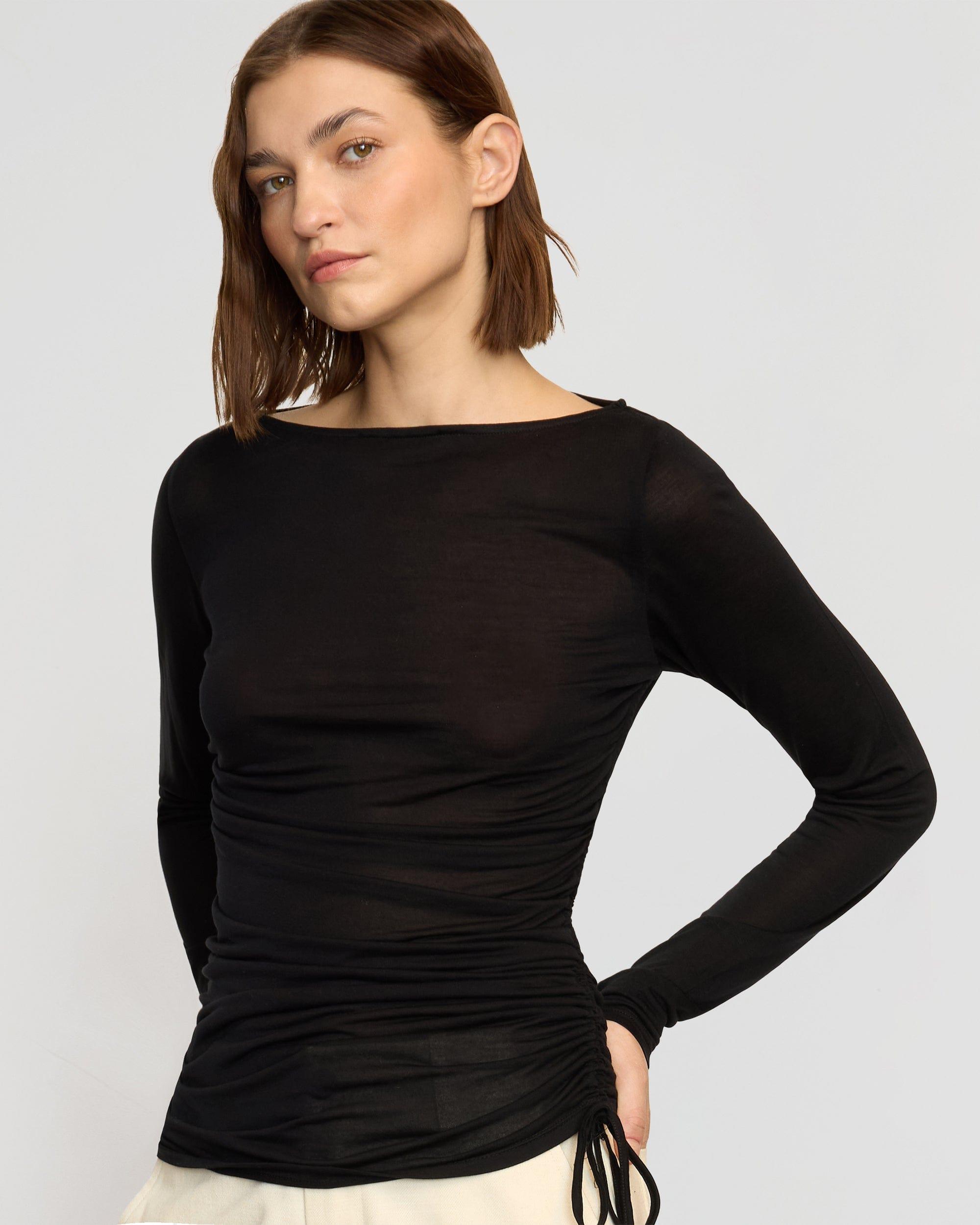 Joan Tencel Ruched-Side Semi-Sheer Tee Product Image