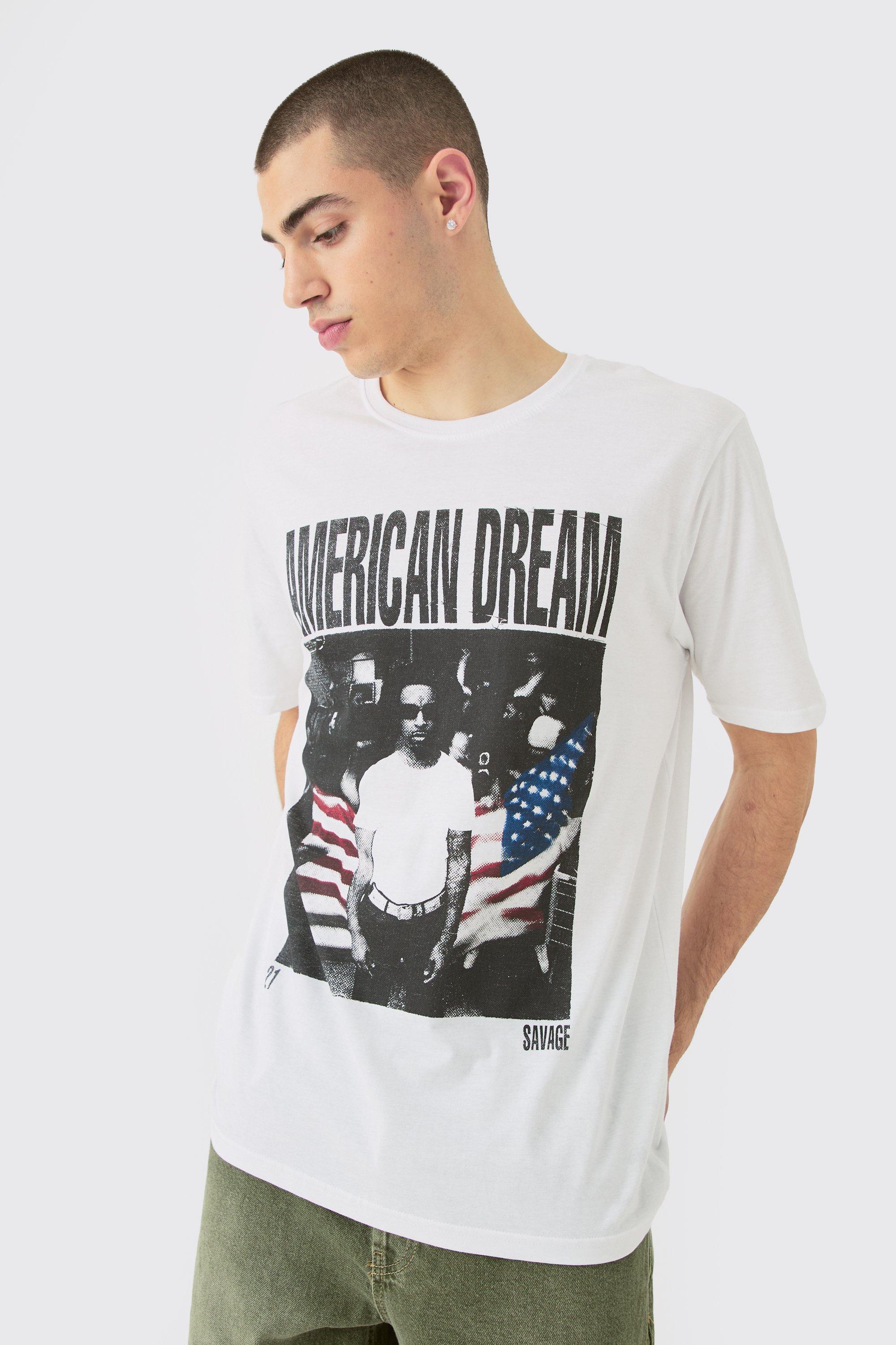 Mens White Oversized 21 License Printed T-shirt, White Product Image