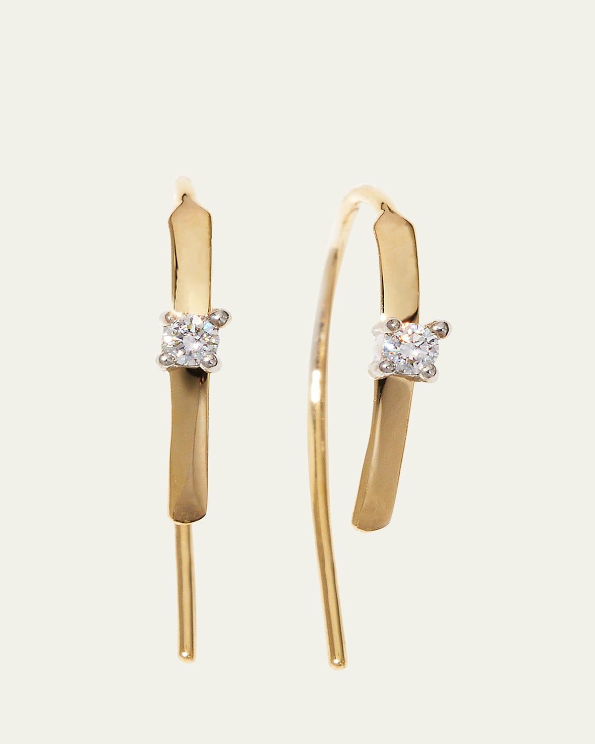 Mini Flat Hooked on Hoop Earrings with Diamonds, 15mm Product Image