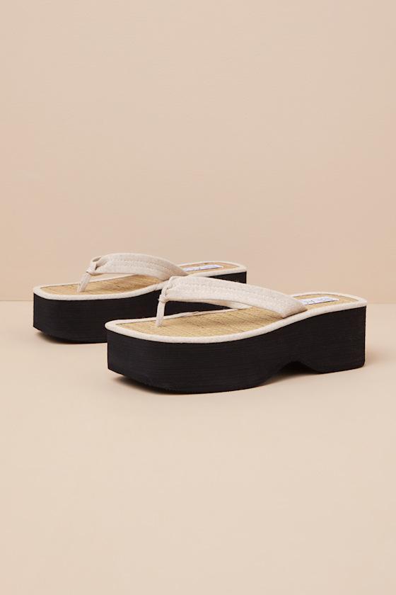 Vero Natural Linen Platform Thong Sandals Product Image
