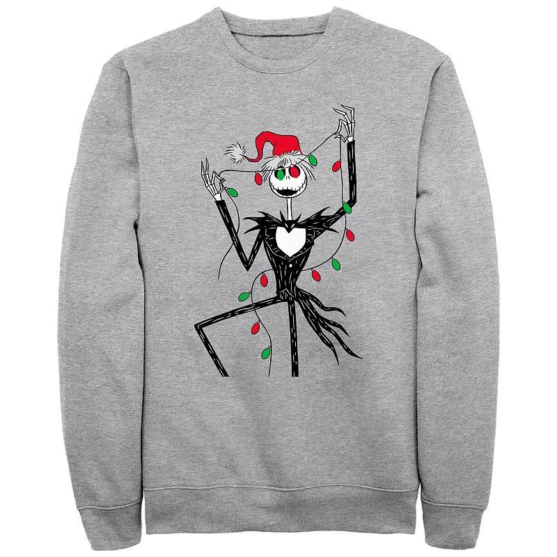 Men's Nightmare Before Christmas Jack Red And Green Christmas Lights Sweatshirt, Size: Small, Athletic Grey Product Image