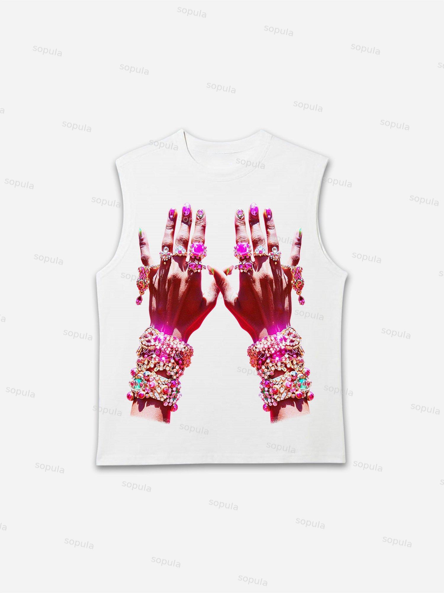 Diamond Decorated Hands Print Tank Top Product Image