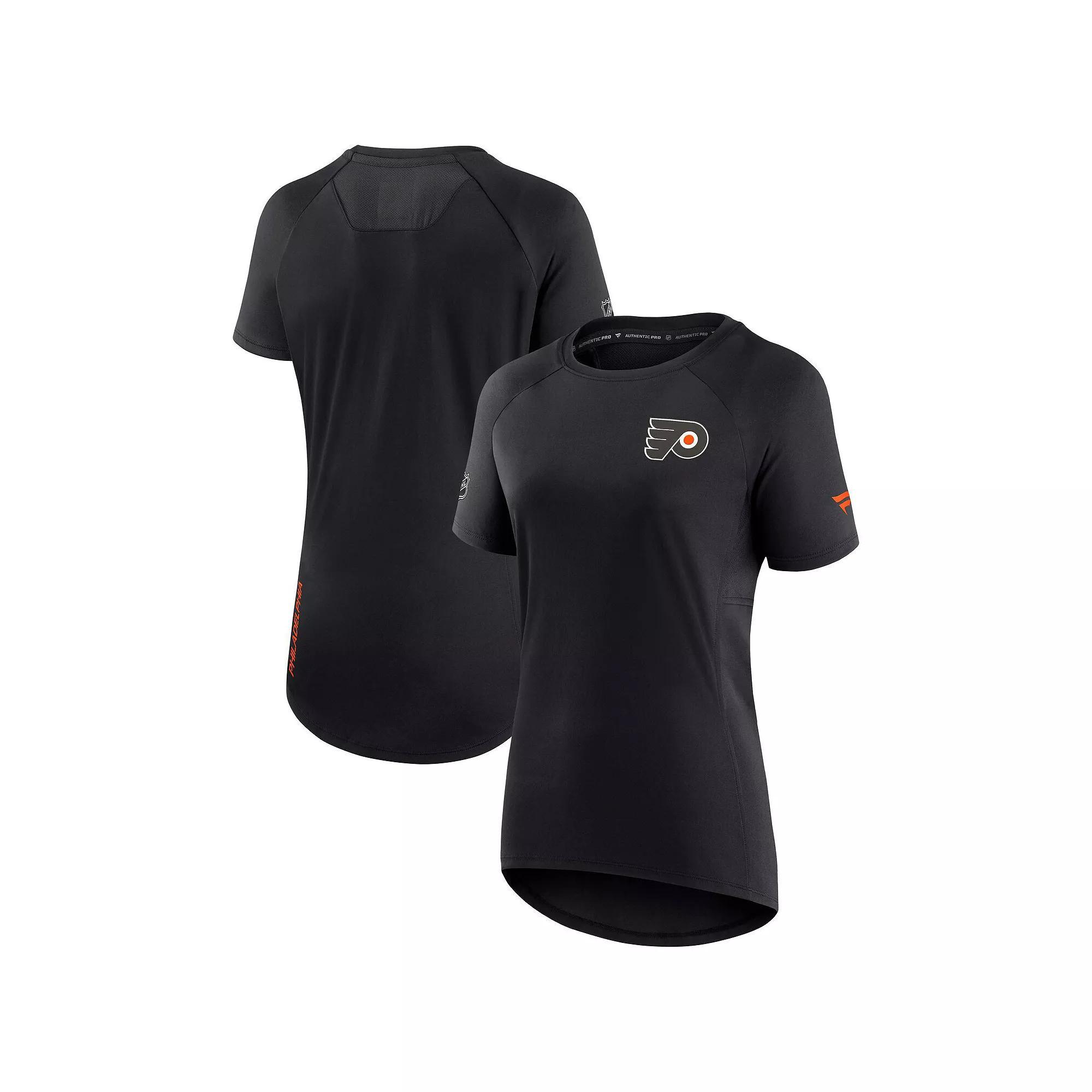 Women's Fanatics Branded Black Philadelphia Flyers Authentic Pro Rink Raglan Tech T-Shirt,  Product Image