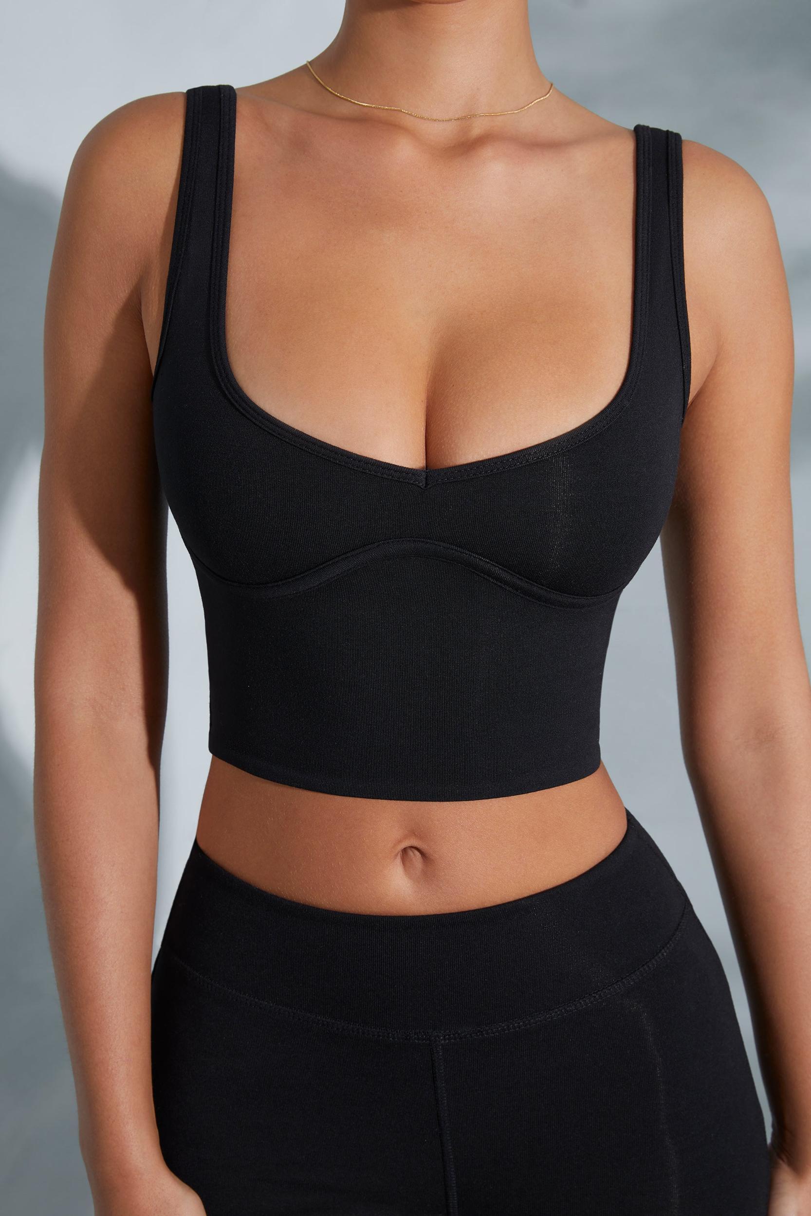 Sweetheart Neckline Crop Top in Black Product Image