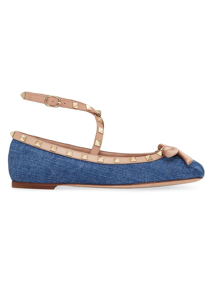 Womens Rockstud Laminated Nappa Leather Ballerina Flats Product Image