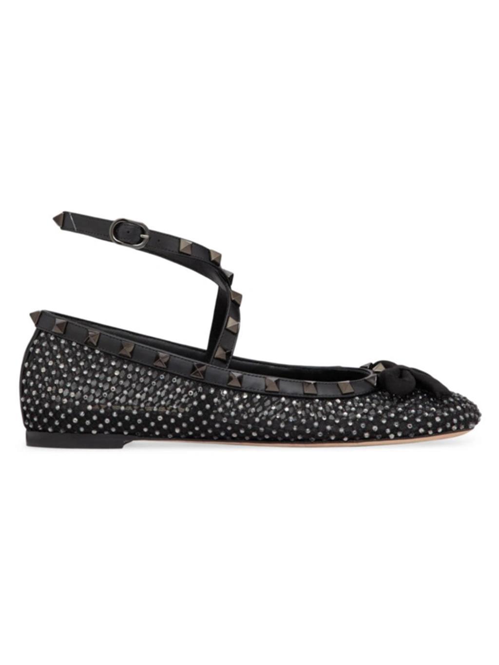 VALENTINO GARAVANI Rockstud Rhinestone-embellished Ballerina Shoes In Black Product Image