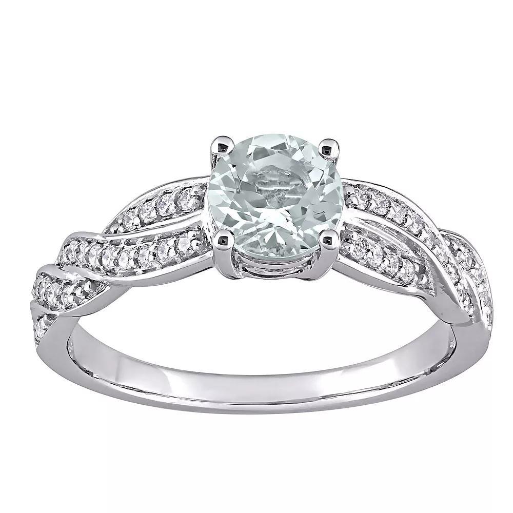 Stella Grace 14k White Gold Aquamarine & 1/4 Carat T.W. Diamond Twist Ring, Women's, Size: 9, 14k Gold Product Image