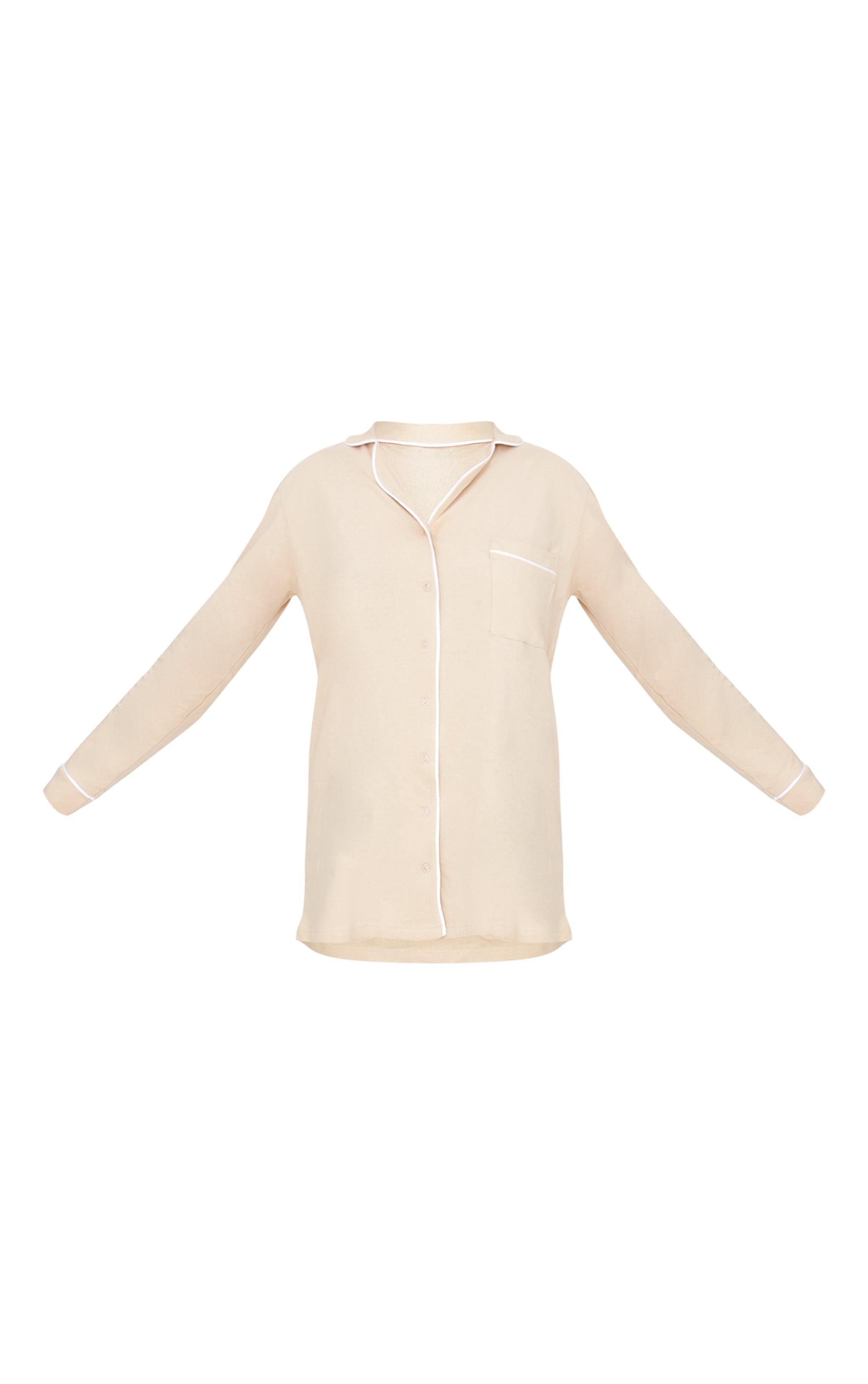 Sand Piping Jersey Detail Long Sleeve Nightdress Product Image