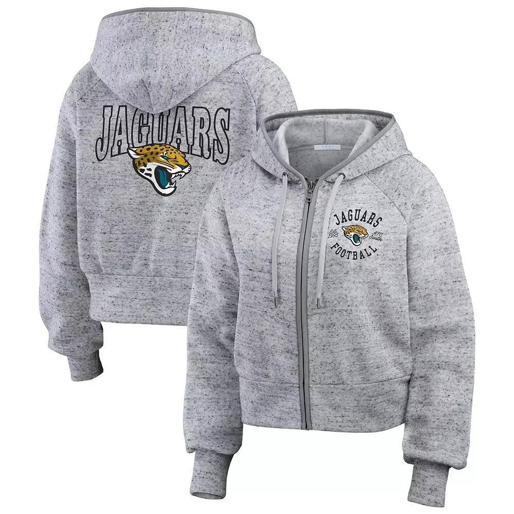 Women's WEAR by Erin Andrews Heather Gray Jacksonville Jaguars Speckled Fleece Cropped Full-Zip Hoodie,  Product Image