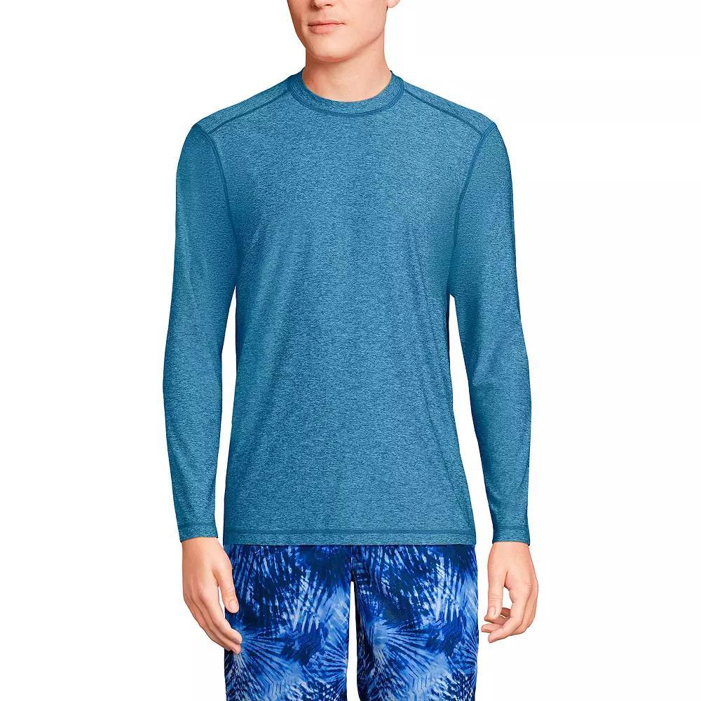 Mens Lands End Long Sleeve UPF 50 Swim Tee Tea Leaf Grey Product Image