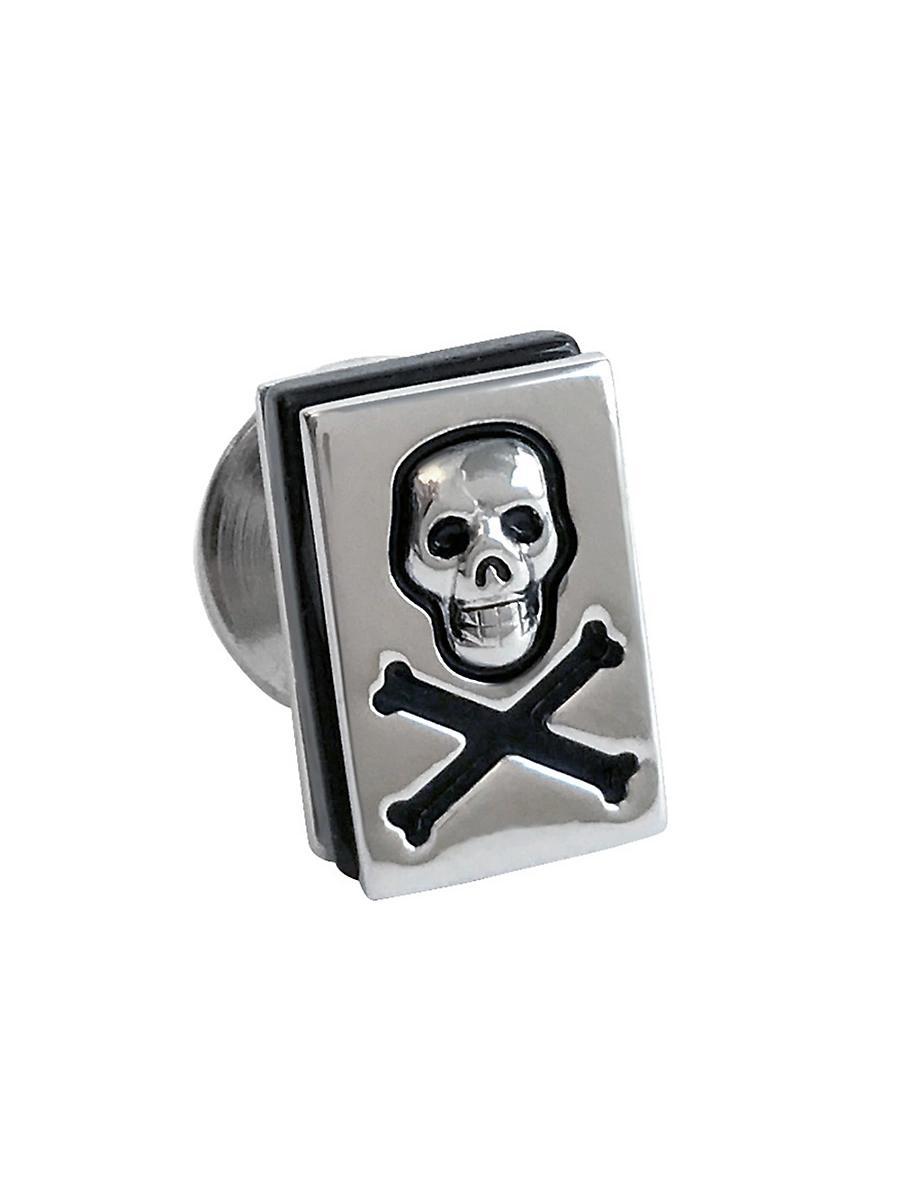 Mens Sterling Silver Skull and Crossbones Lapel Pin Product Image