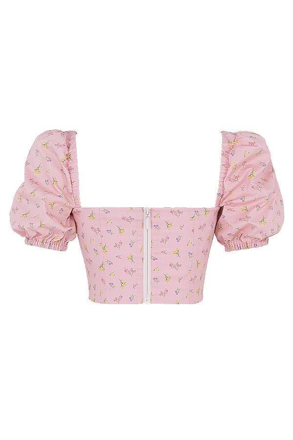 Arianna Pink Floral Puff Sleeve Corset Product Image