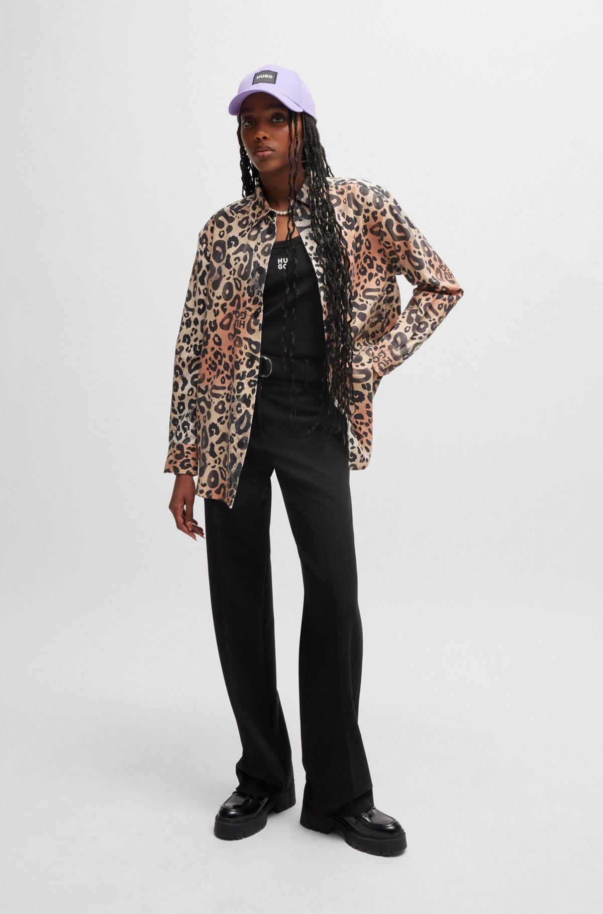 HUGO - Oversize-fit blouse in leopard-print twill - Patterned Product Image