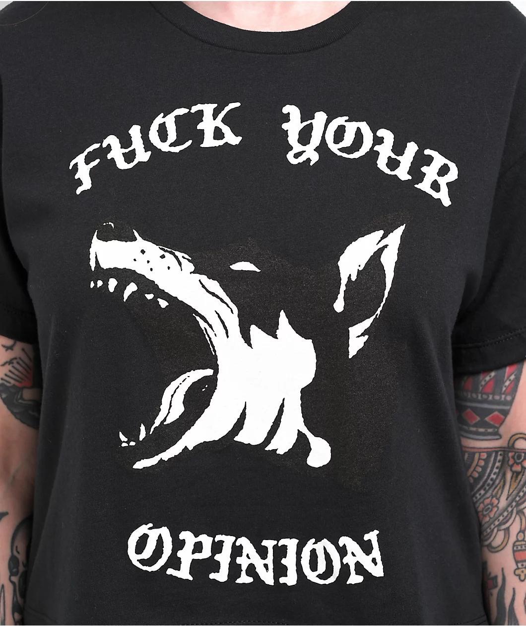 Nowhere Fast F Your Opinion Black Crop T-Shirt Product Image