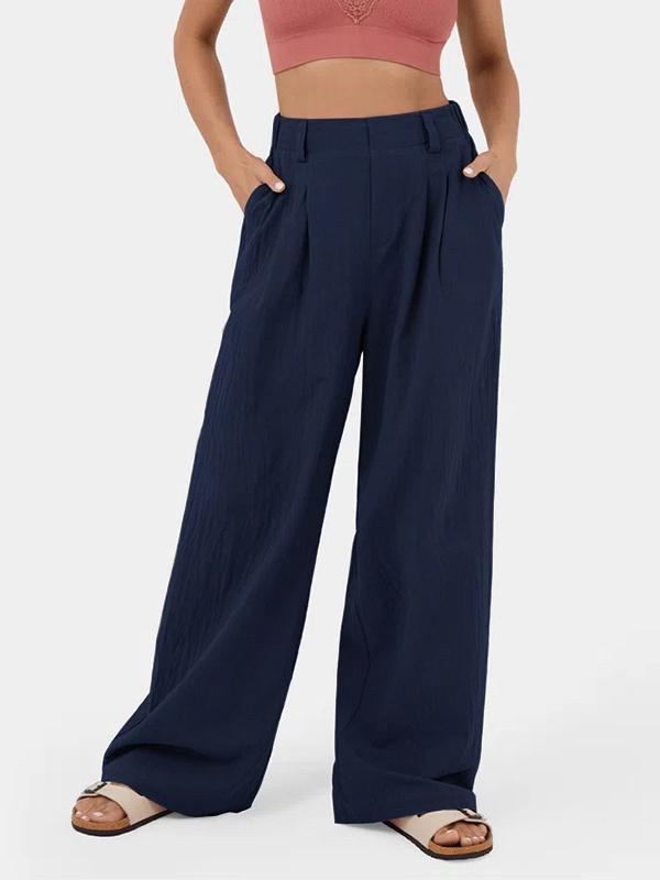 Loose Wide Leg Pleated Solid Color Split-Joint Pants Trousers Product Image