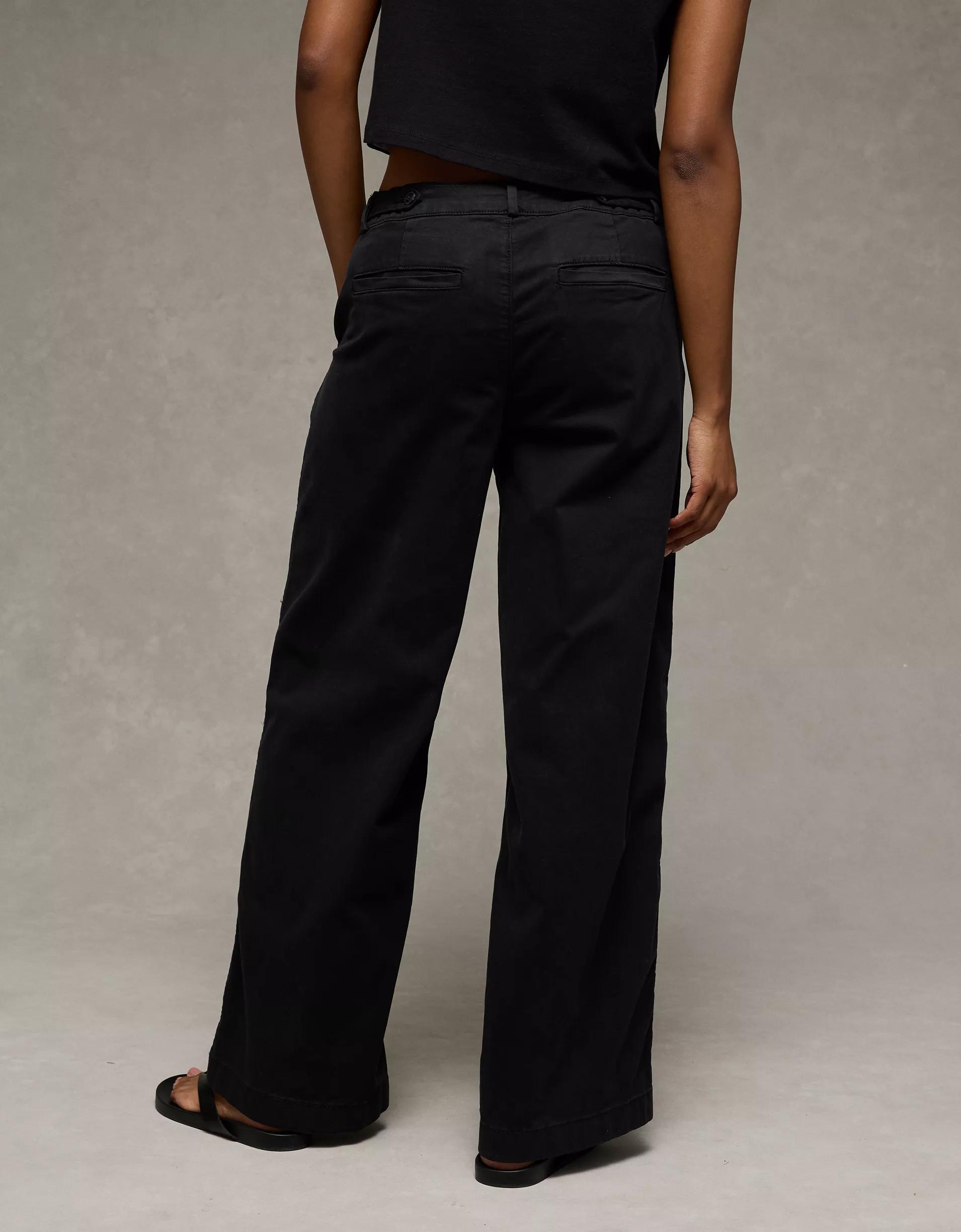 AE Stretch Low-Rise Wide-Leg Khaki Pant Product Image