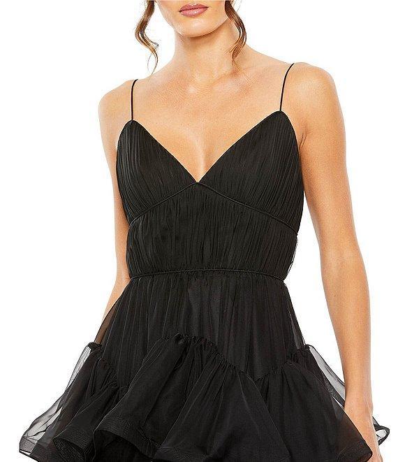 Mac Duggal V Neckline Spaghetti Strap Tiered Dress Product Image