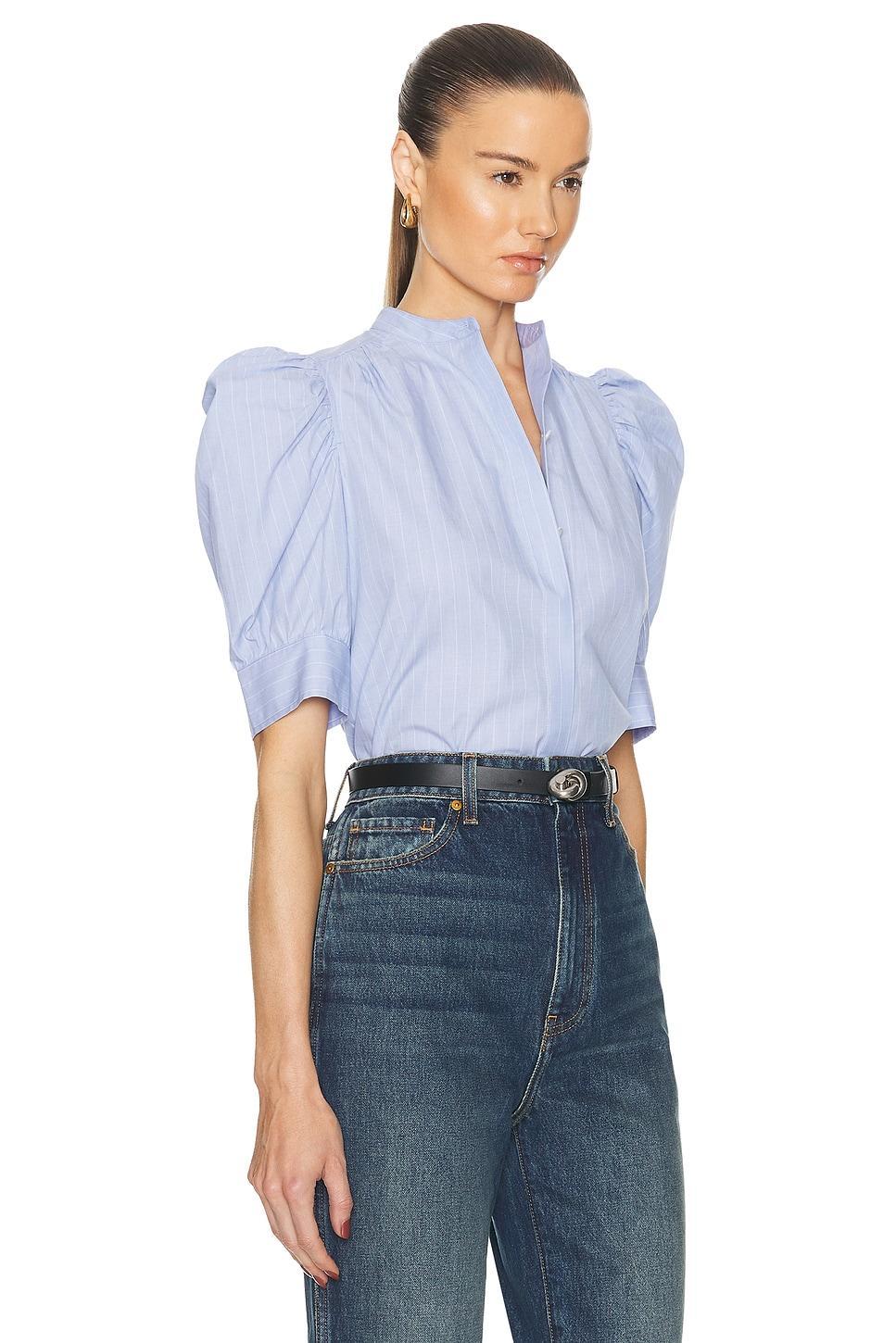 FRAME Ruched Puff Sleeve Shirt in Baby Blue Product Image