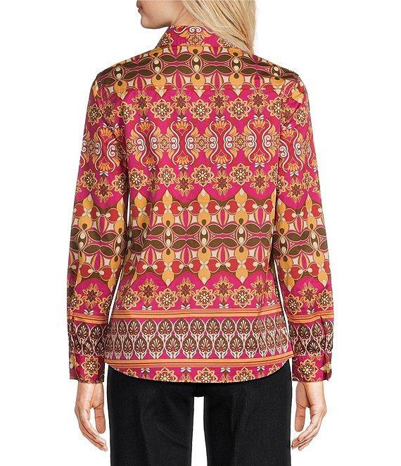 J.McLaughlin Lois Printed Stretch Sateen Point Collar Long Sleeve Button Front Blouse Product Image