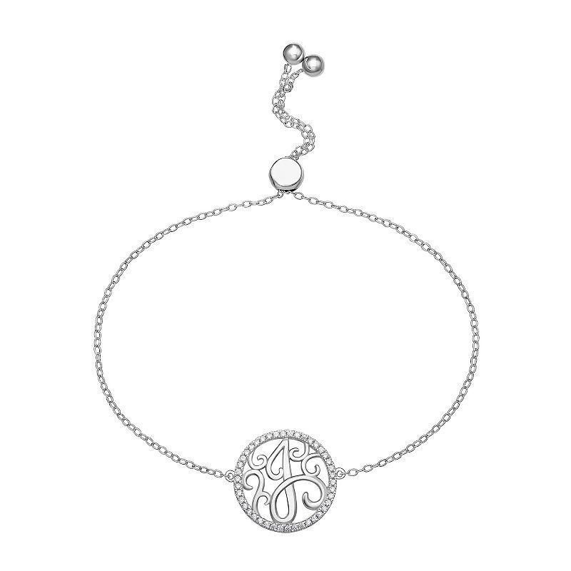 PRIMROSE Sterling Silver Cubic Zirconia Initial Cable Chain Bolo Bracelet, Womens Sterling Silver E Product Image