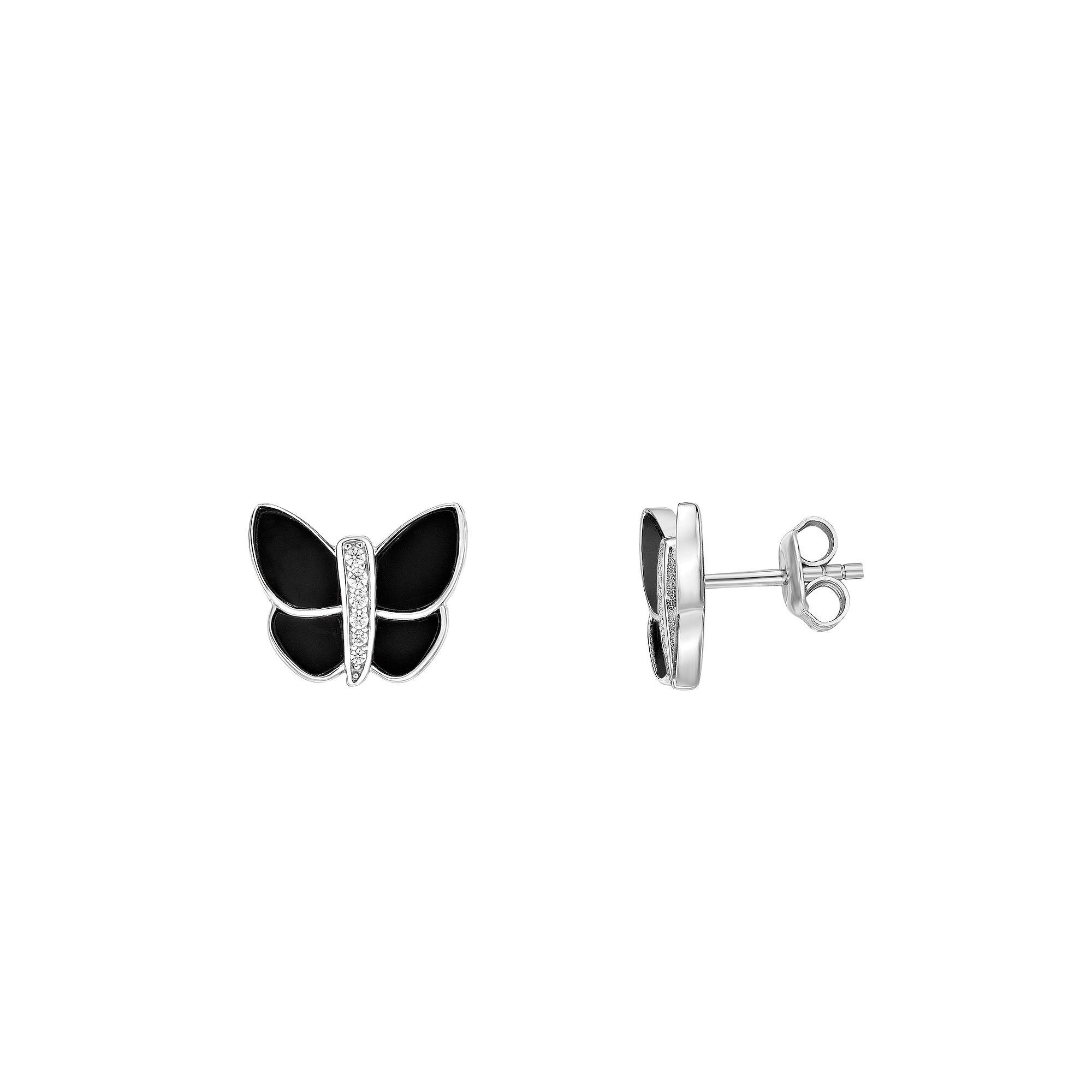 Gemminded Sterling Silver Cubic Zirconia & Black Onyx Butterfly Earrings, Women's Product Image