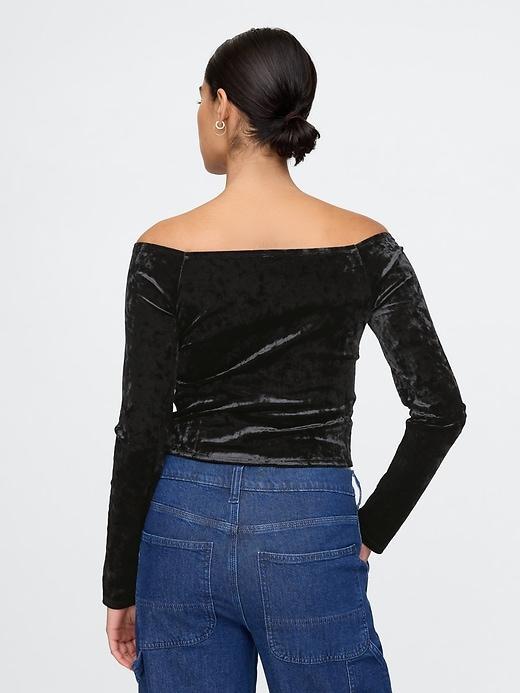 Cropped Velvet Off-Shoulder Top Product Image