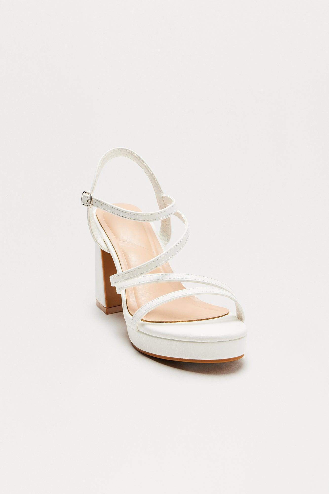 Adriel Faux Leather Ankle Strap Heels - White Product Image