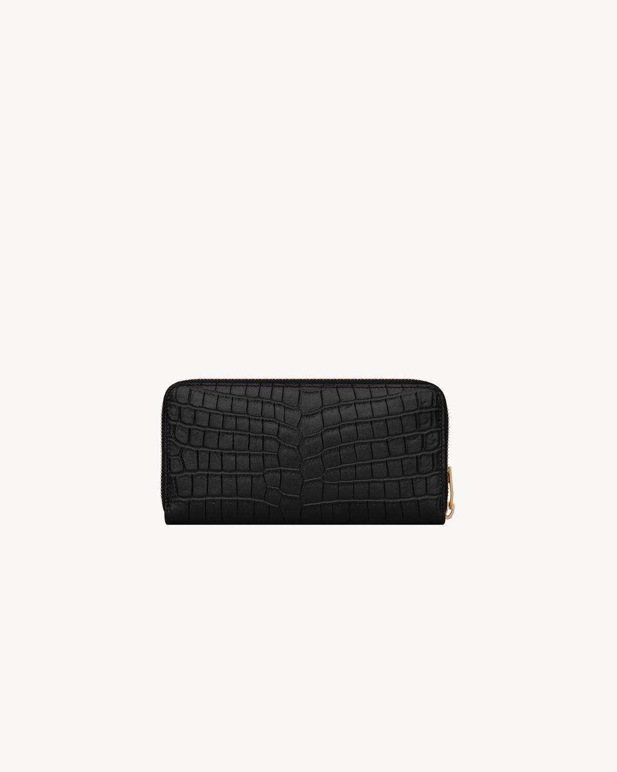 TINY CASSANDRE zip-around wallet in crocodile-embossed matte leather | Saint Laurent | YSL.com Product Image