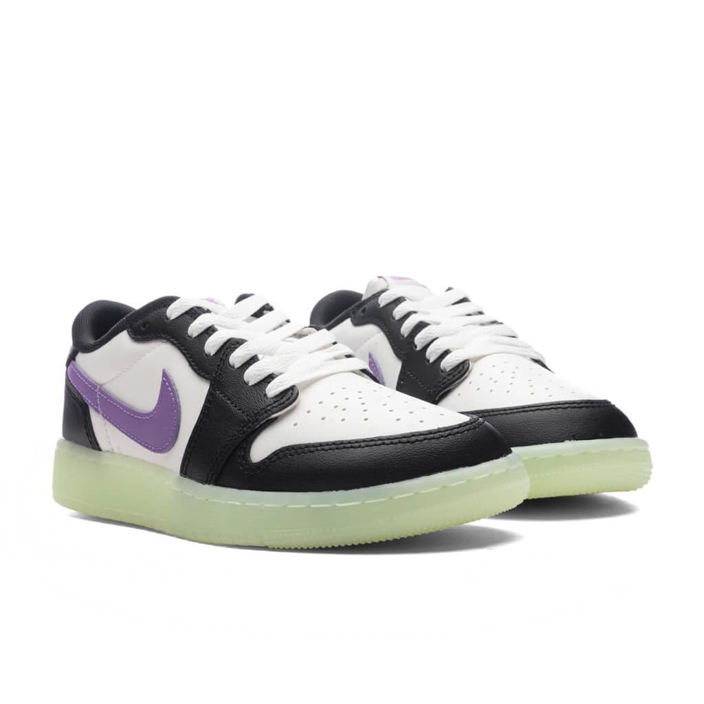 Air Jordan 1 Retro Low OG (GS) - Black/Black Raspberry/Volt Tint Male Product Image