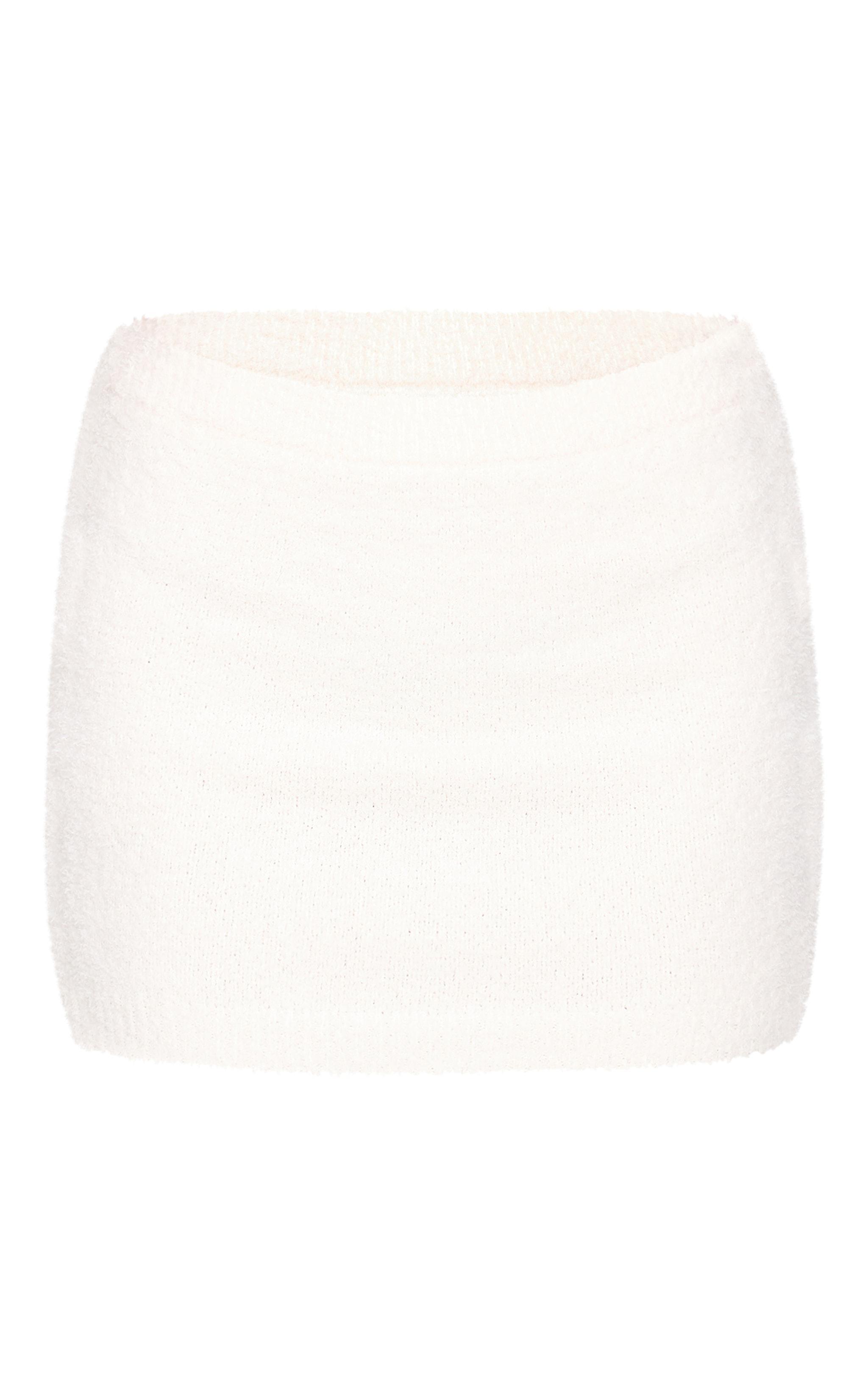 Cream Fluffy Boucle Knit Mini Skirt Product Image