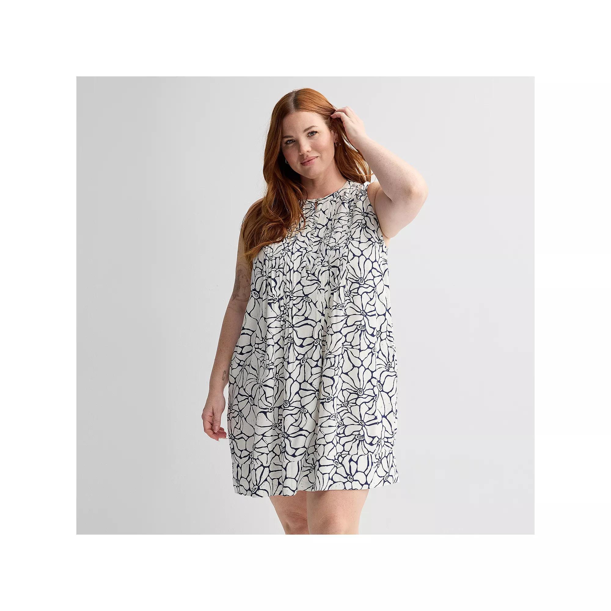 Plus Size Sonoma Goods For Life® Pintuck Dress, Women's, Size: 0X, Navy Ivory Floral Product Image