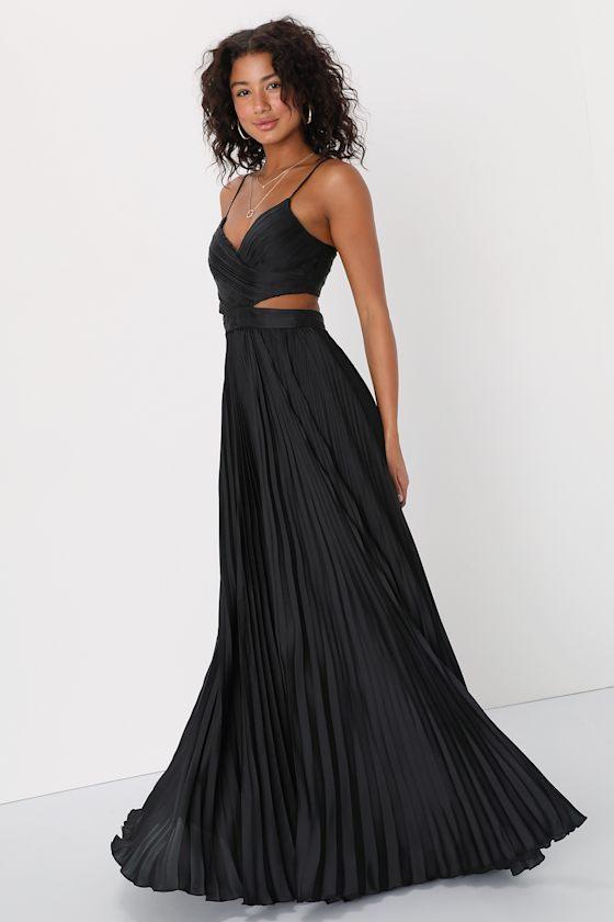 Got the Glam Black Pleated Cutout Maxi Dress Product Image