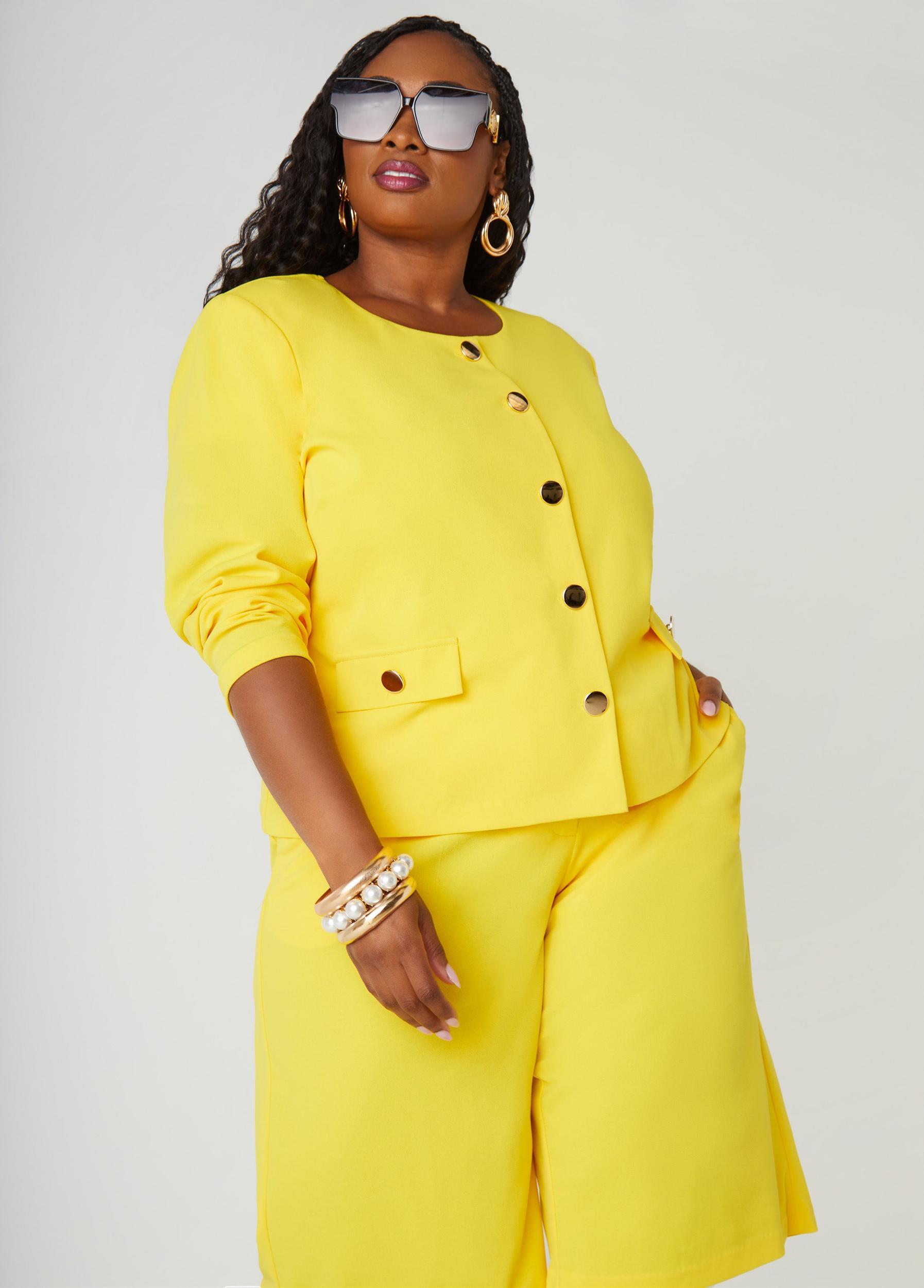 Plus Size Button Detailed Crepe Jacket Ashley Stewart Product Image