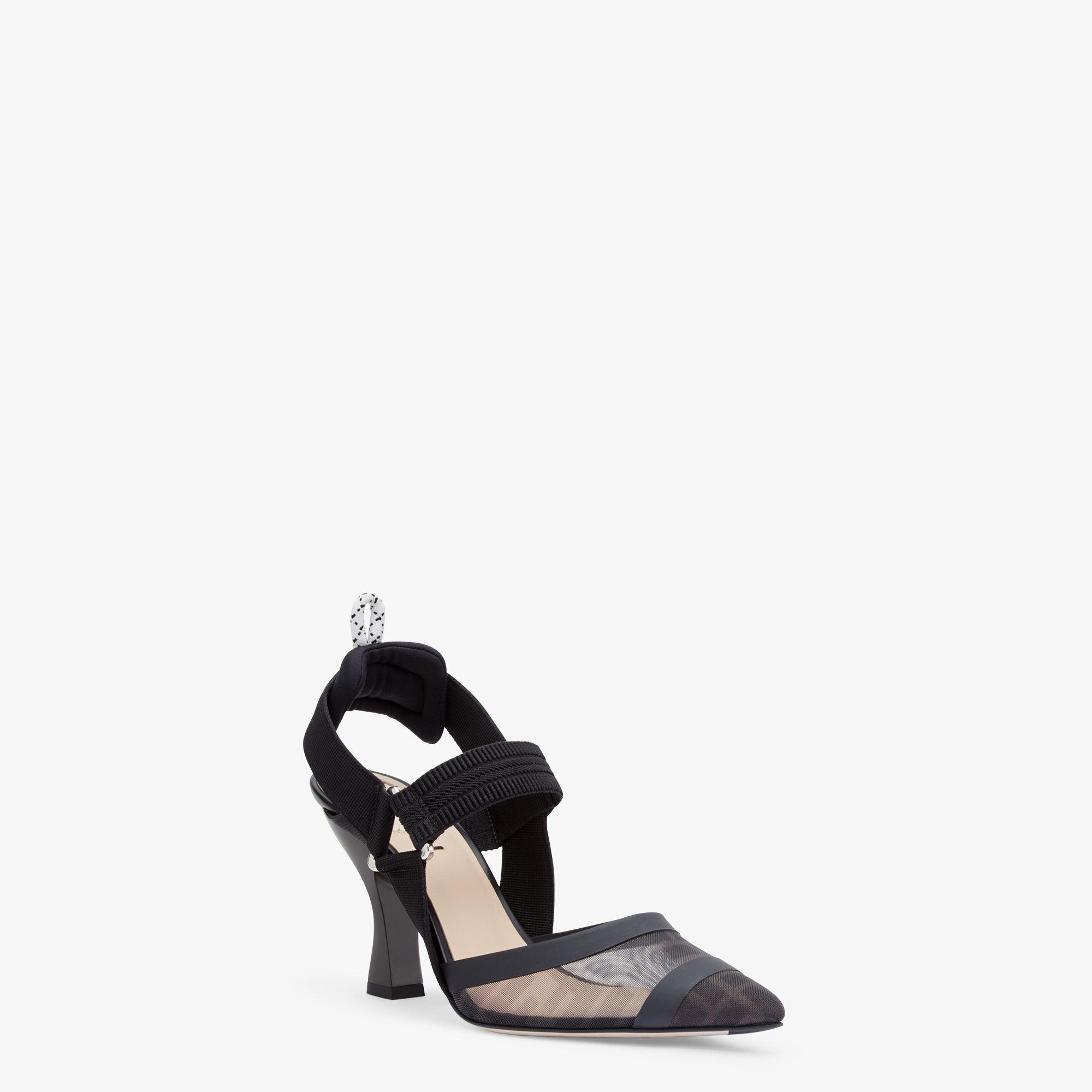 ColibrìBlack leather and mesh, high-heeled slingbacks Product Image